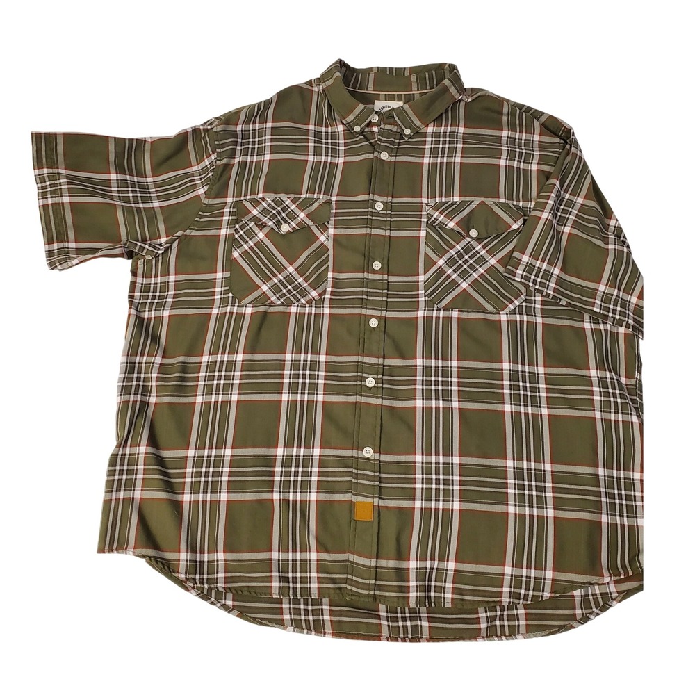 Dubinik Mens 3XL Olive Green Plaid Short Sleeve Button Down Shirt Pockets